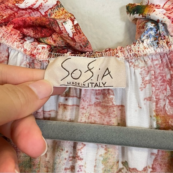 Sofia Made in Italy 3/4 Sleeve Ruffle Neck Satin Eloise Blouse One Size - Picture 2 of 7